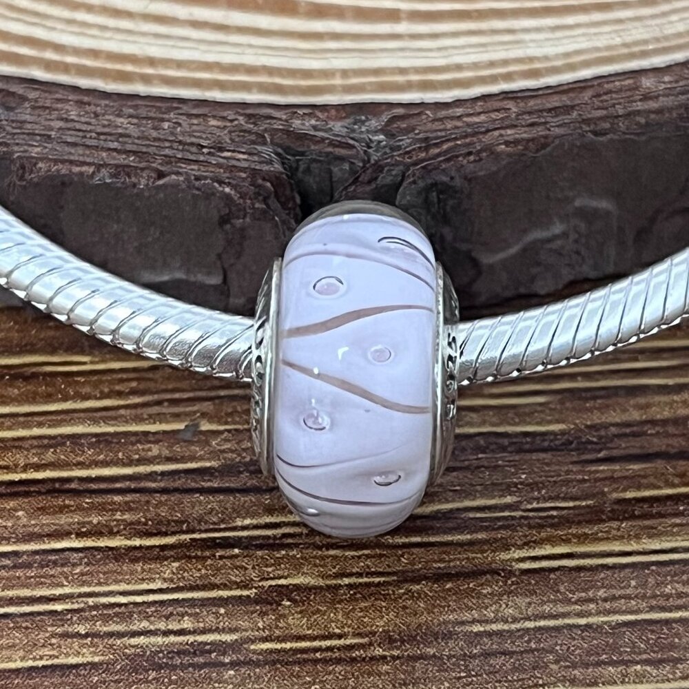 Pandora Pink Rose Looking Glass Murano Sterling Silver Bead Charm